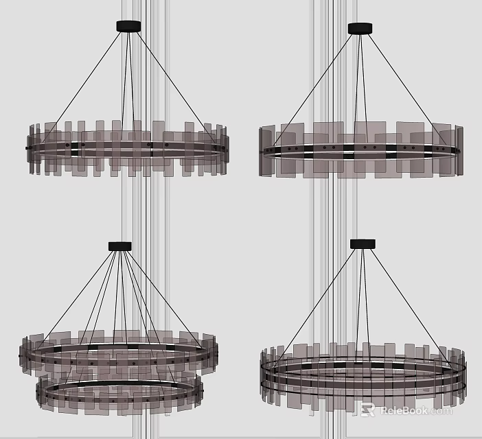 Modern Circular Chandeliers Design With Metallic Frames And Layered Glass Elements 3d model