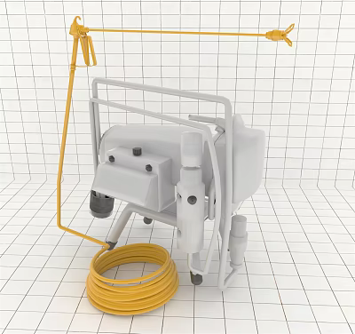 White Agricultural Spraying Equipment with Yellow Hose and Stable Metal Frame 3d model White Agricultural Spraying Equipment with Yellow Hose and Stable Metal Frame 3d model