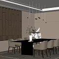 Modern Restaurant Interior With Wooden Wall Panels Hanging Lights And Dining Table