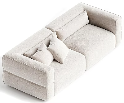 Light Beige Modern Upholstered Two Seater Sofa With Soft Plush Decorative Pillows 3d model