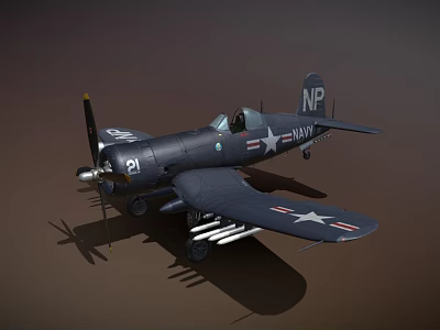 Dark Colored US Navy Fighter Jet Featuring Stars On Wings And Underwing Ammunition 3d model