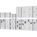 White Bookcases with Glass Doors in Various Sizes and Designs on Light Floor