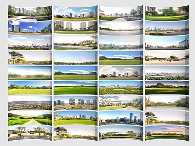 Beautiful Scenery of City with Green Spaces Lakes and Trees Under Blue Sky 3d model