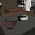 Modern Sofa and Round Coffee Table Set with Decorative Pillows Accent Armchair and Area Rug