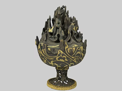 Ancient Chinese Bronze Incense Burner With Intricate Dragon Patterns Ornate Base And Mountain Shaped Top 3d model
