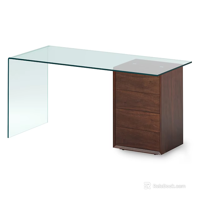 Modern Glass Top Desk With Wooden Drawer Cabinet And Sleek Design 3d model 