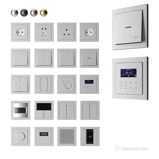 Various Modern Electrical Switches And Power Sockets With Control Panels 3d model 