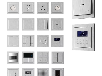 Various Modern Electrical Switches And Power Sockets With Control Panels 3d model