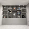Modern Display Shelves with Multiple Illuminated Compartments Bottom Cabinets and Various Items 3d model
