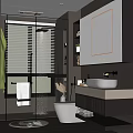 Modern Bathroom Interior Featuring Glass Shower Blinds Backlit Mirror And Wall Mounted Sink