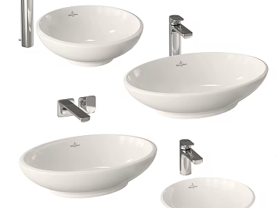 Multiple Modern White Ceramic Washbasin Designs With Basin Faucets For Bathroom 3d model