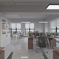 Modern Public Office Space With Desks Computers Windows Pendant Lights And Potted Plants