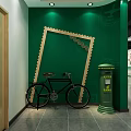 Green Wall Interior With Stamp Shaped Frame Vintage Bicycle And Postbox 3d model