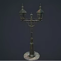 Vintage Iron Outdoor Light With Decorative Bracket And Double Lanterns For Garden Pathway