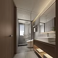 Modern Bathroom Interior With Glass Shower Enclosure Toilet Wooden Vanity And Gray Tiles