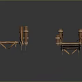 Detailed Wooden Bridge And Platform Components With Railings Planks And Posts