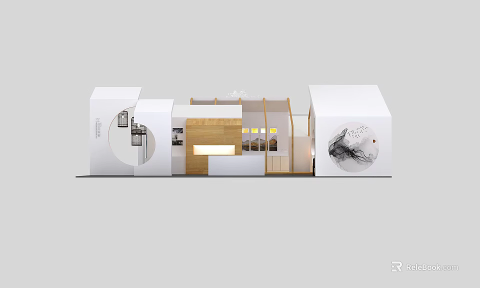 Modern Exhibition Space Design With White Building Glass Elements And Interior Lighting 3d model 