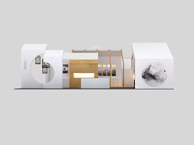 Modern Exhibition Space Design With White Building Glass Elements And Interior Lighting 3d model