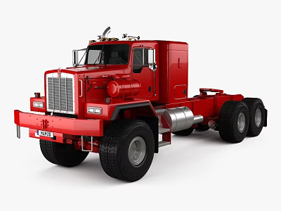 Red Utility Truck With Heavy Duty Design Large Tires And Metal Grille 3d model