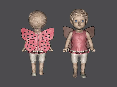 Cute Toy Doll With Pink Butterfly Wings Pink Top White Shorts And Blue Eyes 3d model