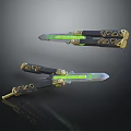 Double Butterfly Knife Weapon With Black Gold Accents And Green Glowing Blade Design