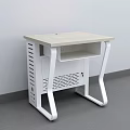 Modern Office Desk With Light Wooden Top And White Perforated Metal Frame