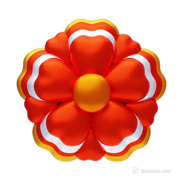 Flower Shaped Decorative Ornament Set with Red White Yellow Vibrant Design 3d model 