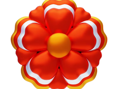 Flower Shaped Decorative Ornament Set with Red White Yellow Vibrant Design 3d model