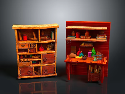 Wooden Desktop Storage Shelves For Computer Supplies And Small Items 3d model
