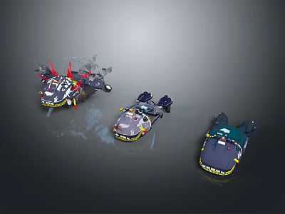 Three Stylish Toy Boats With Unique Designs Colorful Details And Decorative Elements 3d model