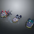 Three Stylish Toy Boats With Unique Designs Colorful Details And Decorative Elements