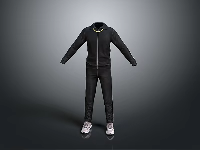Black Sports Tracksuit Set With Hoodie Pants And White Sneakers 3d model