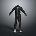Black Sports Tracksuit Set With Hoodie Pants And White Sneakers
