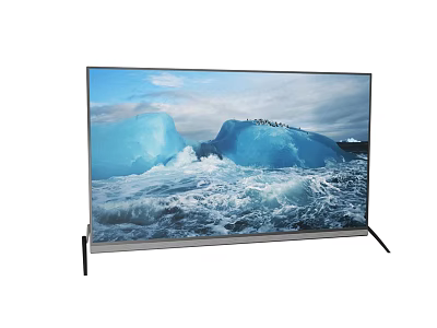 Sleek Ultra Thin 4K UHD TV Displaying Ocean Waves and Icebergs Natural Scenery 3d model