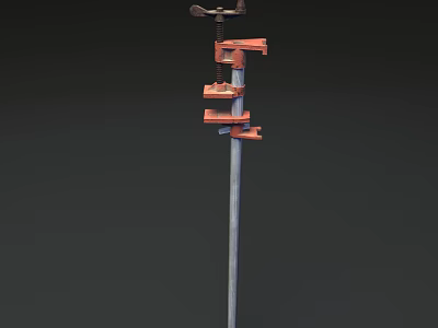 Red Clamp Hardware Tool With Multiple Jaws And Adjustable Knob On Metal Rod 3d model