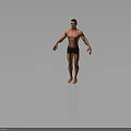 Muscular Male Character 3D Render Standing in Black Shorts with Arms Extended