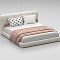 Modern Light Colored Children's Bed with Star Patterned Pillows and Light Brown Blanket 3d model