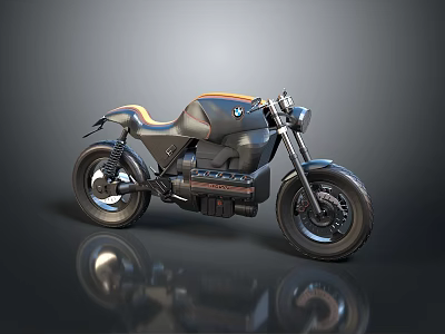 BMW Black Motorcycle With Orange Seat Sleek Body Lines And Glossy Reflective Finish 3d model