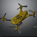 Yellow Space Drone With Four Propellers For Cosmic Exploration Missions