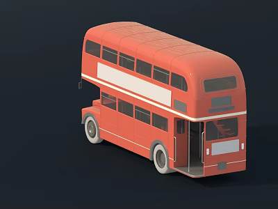 Red Double Decker Bus With White Stripe Exterior And Passenger Windows 3d model