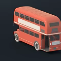 Red Double Decker Bus With White Stripe Exterior And Passenger Windows