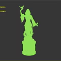 Golden Female Statue With Bird In Hand And Decorative Pedestal
