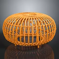 Yellow Rattan Round Decorative Ornament Piece with Hollow Design and Short Legs