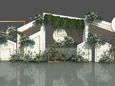 Elegant Modern Floral Installation For Wedding With Geometric Frames Greenery And LOVE Letters 3d model