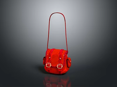 Stylish Red Daily Use Bag With Adjustable Strap And Metal Buckles Design 3d model