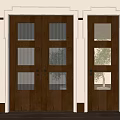 Middle ancient style solid wood glass single open double open door 3d model