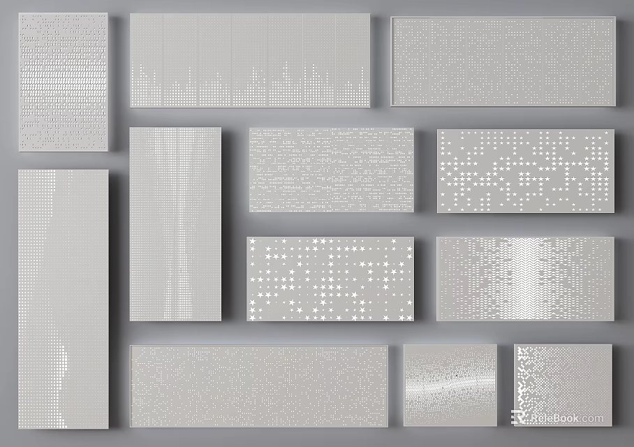 Modern Gray Background Wall Design With Various Patterned Panels And Geometric Textures 3d model 