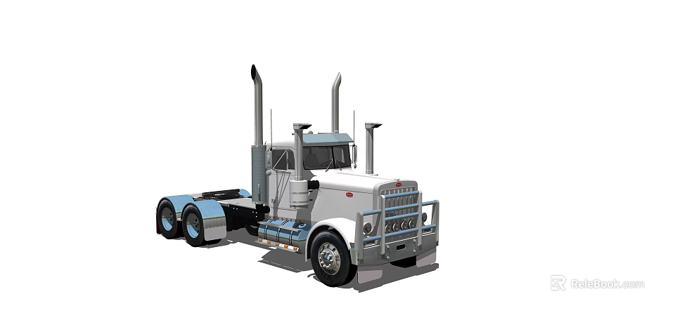 Heavy Duty Truck With Dual Exhaust Pipes White Blue Cab And Grille Design 3d model 
