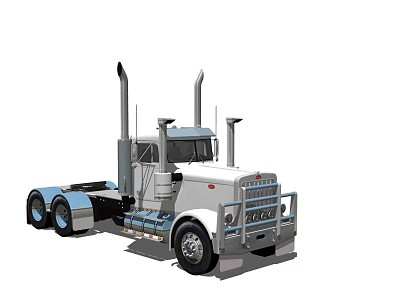 Heavy Duty Truck With Dual Exhaust Pipes White Blue Cab And Grille Design 3d model