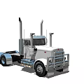 Heavy Duty Truck With Dual Exhaust Pipes White Blue Cab And Grille Design